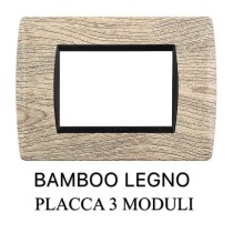 Set 4 Pezzi Bticino Living Light Compatibile, 1 Placca 3M Bamboo Legno/Nero, 1 Supporto 3M, 1 Shuko, 1 Presa Bipasso Nero