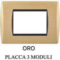 Set 4 Pezzi Bticino Living Light Compatibile, 1 Placca 3M Oro/Nero, 1 Supporto 3M, 1 Shuko, 1 Presa Bipasso Bianco