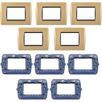 Kit 10 Pezzi Bticino Living Light Compatibile | 5 Pezzi Placca Oro/Nero 3 Posti 3M | 5 Pezzi Supporto 3 Posti 3M