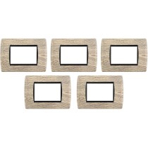 Kit 10 Pezzi Bticino Living Light Compatibile | 5 Pezzi Placca Bamboo Legno/Nero 3 Posti 3M | 5 Pezzi Supporto 3 Posti 3M