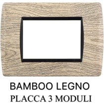 Kit 10 Pezzi Bticino Living Light Compatibile | 5 Pezzi Placca Bamboo Legno/Nero 3 Posti 3M | 5 Pezzi Supporto 3 Posti 3M