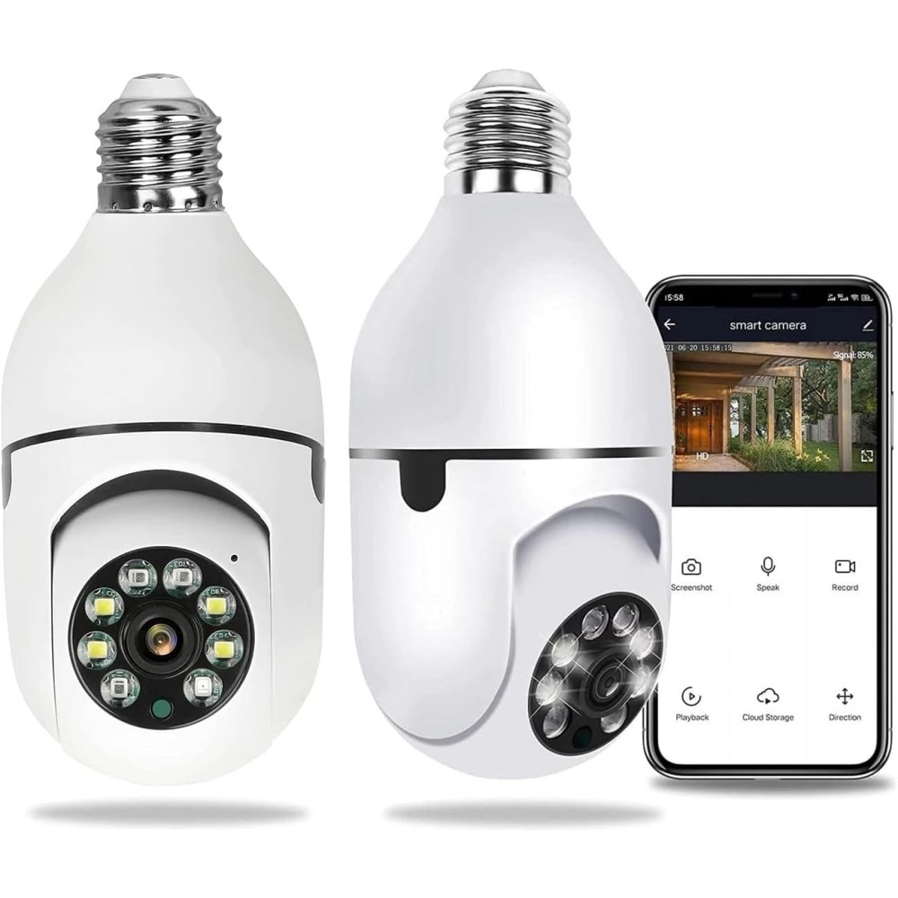 Kit 2 Pezzi Telecamera IP Cam 2MP attacco E27 PTZ WiFi Home Security 4X Digital Zoom, Full Color Night Vision 1080p App Yoosee