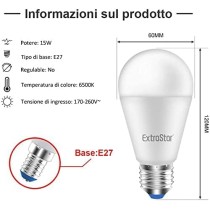 Lampadina LED E27, 15W (equivalenti a 120W), 6500K, luce bianca fredda - Pacco da 6