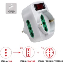 Adattatore Multipresa Tripla,con protezione sovraccarico ed interruttore,10A,Spina Rotante, Bianco, Confezione da 2