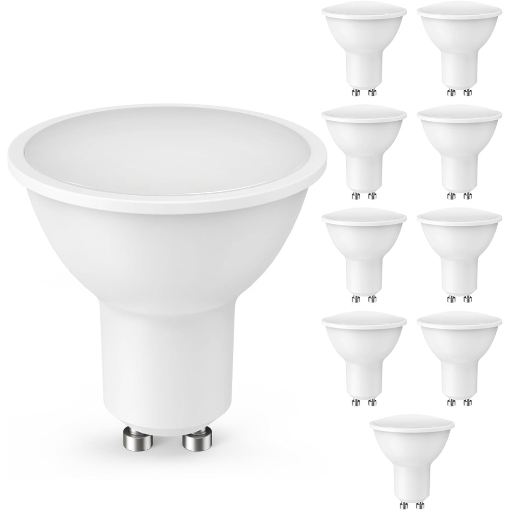 10 Pezzi Led GU10 5W Bianco Freddo 6500K, 450LM, 50W Equivalente, 38° Angolo del Fascio, Risparmio Energetico