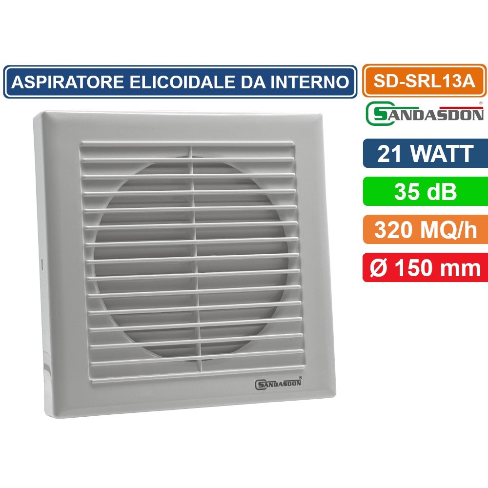 Aspiratore Elicoidale Da Interno montaggio A Parete 21W Copertura 320mq/h IPX4