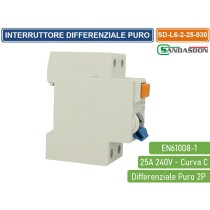 Differenziale Puro Salvavita Per Barra DIN 2 Moduli 2P C25 240V 30mA 6KA