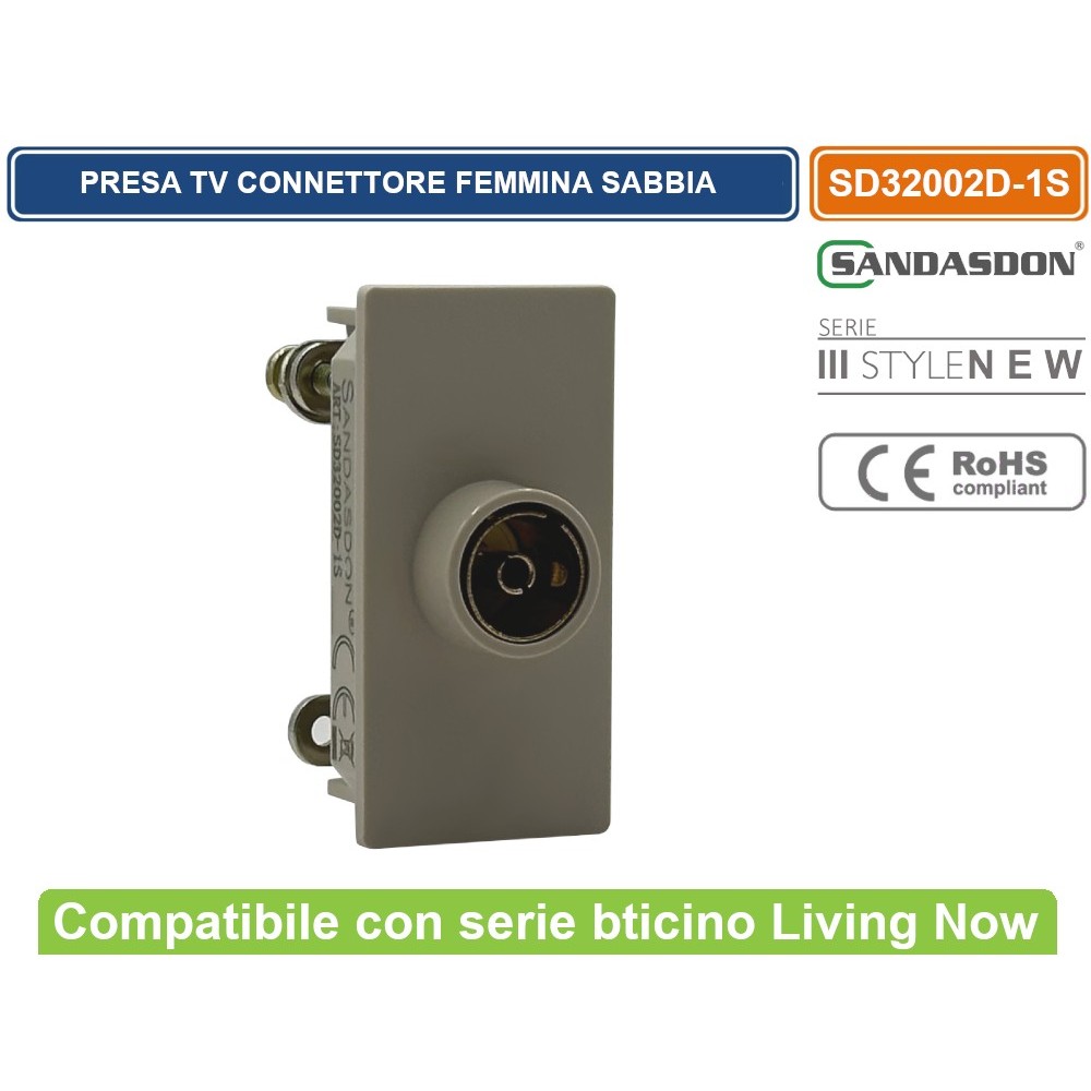 Presa TV Connettore Femmina Bticino Living Now Compatibile Sabbia